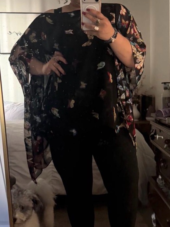 Djt Tops - Black Sheer Butterfly-Print Tunic Top